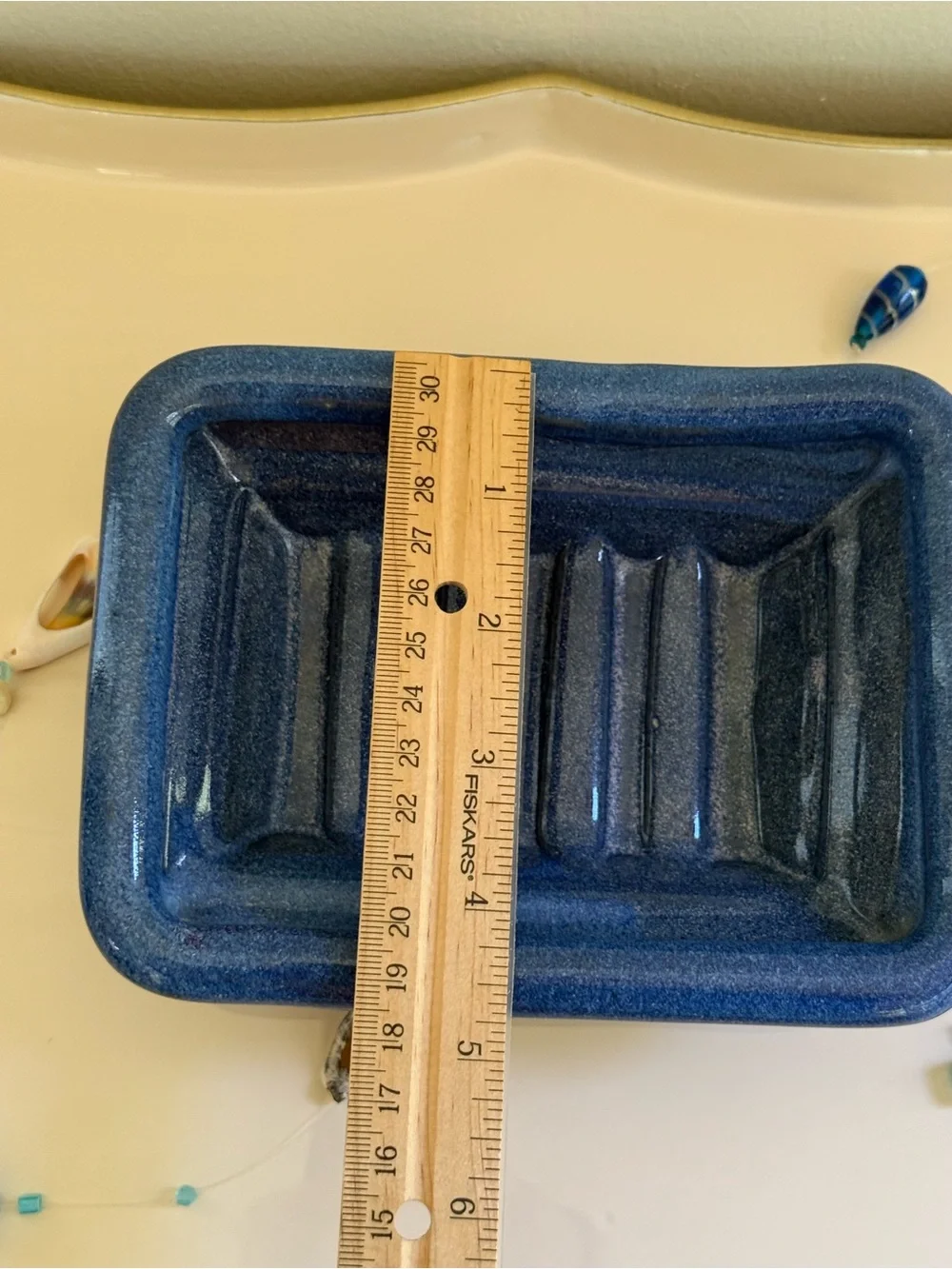 Handmade Studio Art Pottery Blue Soap Dish with Raised Feet
